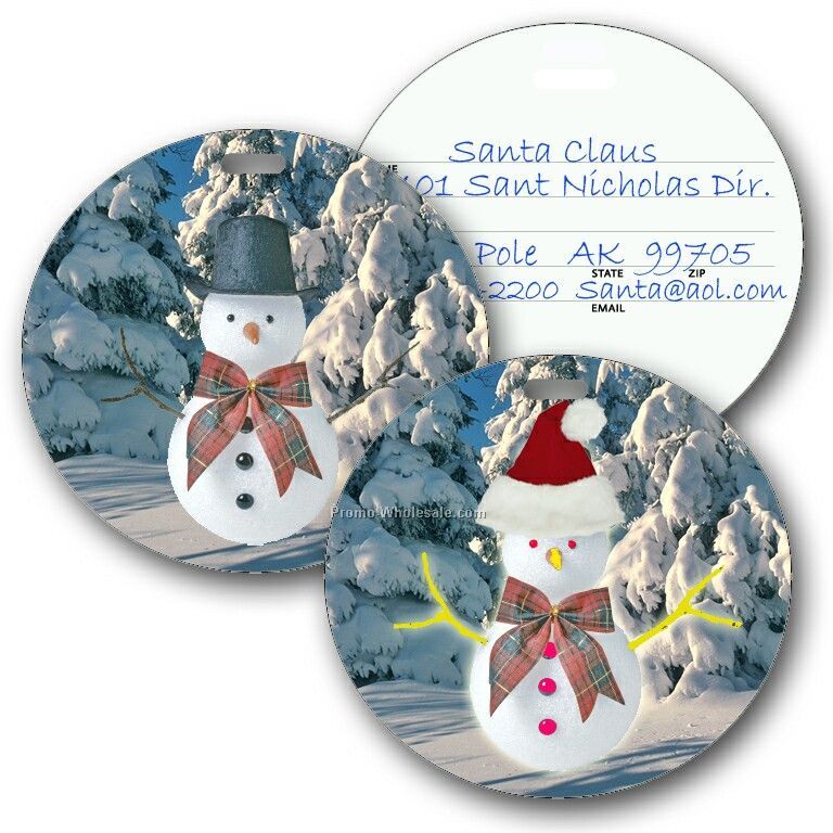 4" Round Custom Lenticular Luggage Tag - Stock Imprintable Winter / Snowman