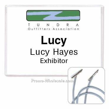 4"x3" Rigid Vinyl Nametag Holder W/ Elastic Cord