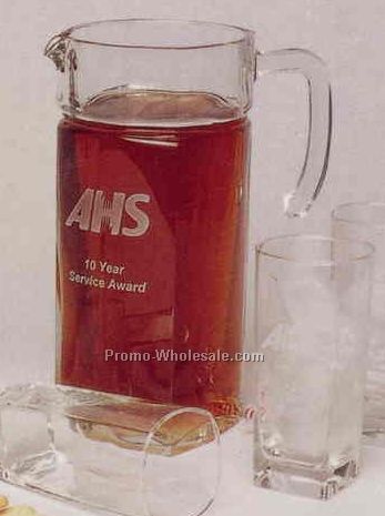 43 Oz. Clear Glass Sterling Pitcher With 2 Dof Glasses