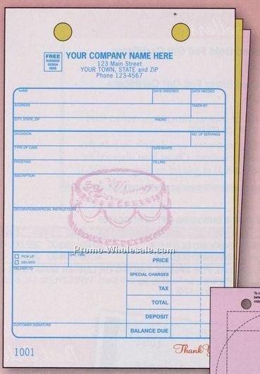 5-1/2"x8-1/2" 2 Part Bakery Order Register Form