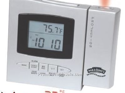 5-1/4"x4-1/4"x1-1/4" Projector Alarm Clock With Thermometer