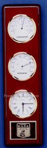 5"x17-1/2" Piano Finish Executive Series Clock/Thermometer/Barometer