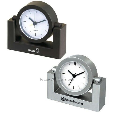 5"x4-1/2"x1-1/2" Swivel Desk Clock With Alarm (Black)