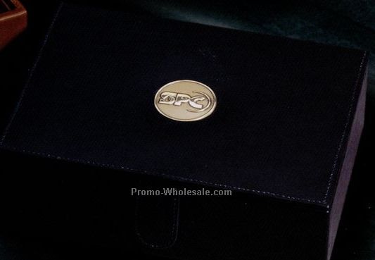 7-7/8"x6"x2-1/2" Large Black Leather Box With 1-1/2" Coin