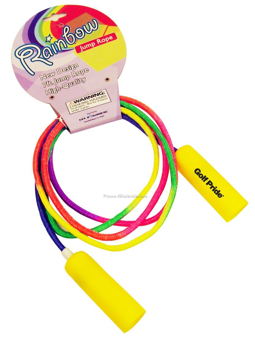 7' Yellow Handle Rainbow Colored Jump Rope (Imprint Both Handles***)