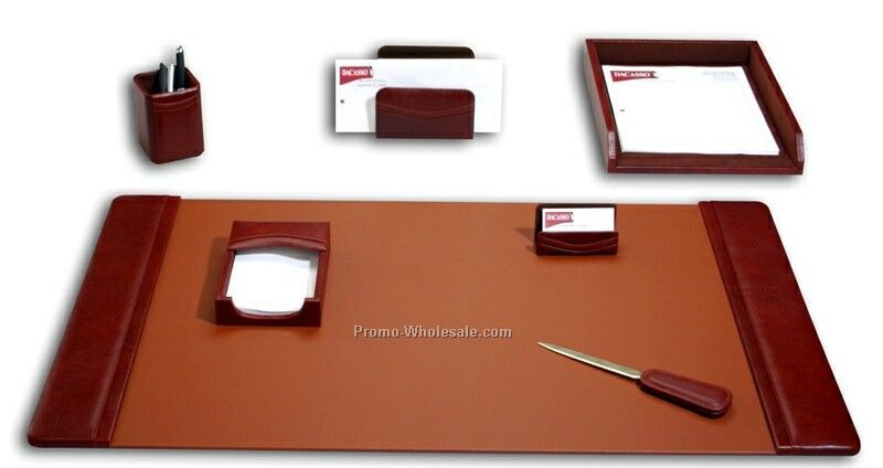 7-piece Classic Leather Desk Set - Mocha Brown