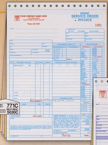 8-1/2"x11" 3 Part Hvac Service Order/ Invoice
