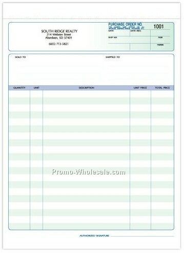 purchase order form. 3 Part Purchase Order Form
