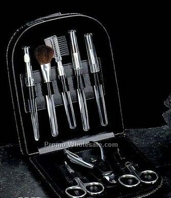 8 Piece Manicure & Make Up Set With Black Leather Case