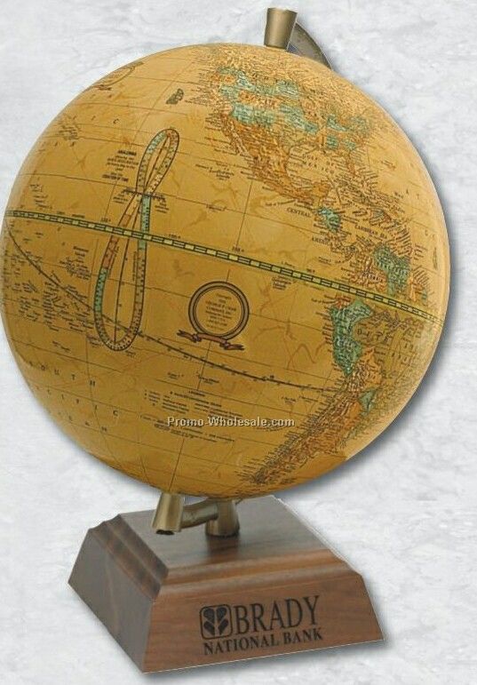 9" Antique Captain World Globe W/ Solid Walnut Base