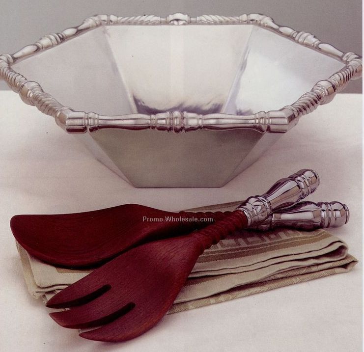 Bannister Collection Hexagonal Salad Bowl W/ Salad Servers