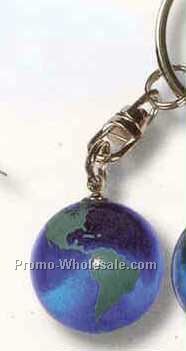 Blue Marble Silver Plated Key Ring With Green Continent