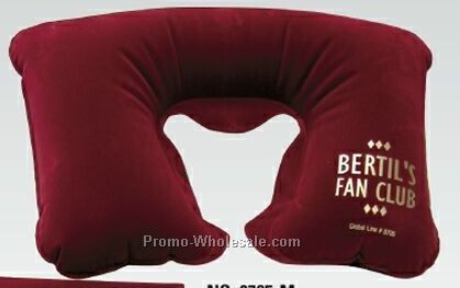 Burgundy Red Inflatable Neck Pillow W/ Velour Type Finish