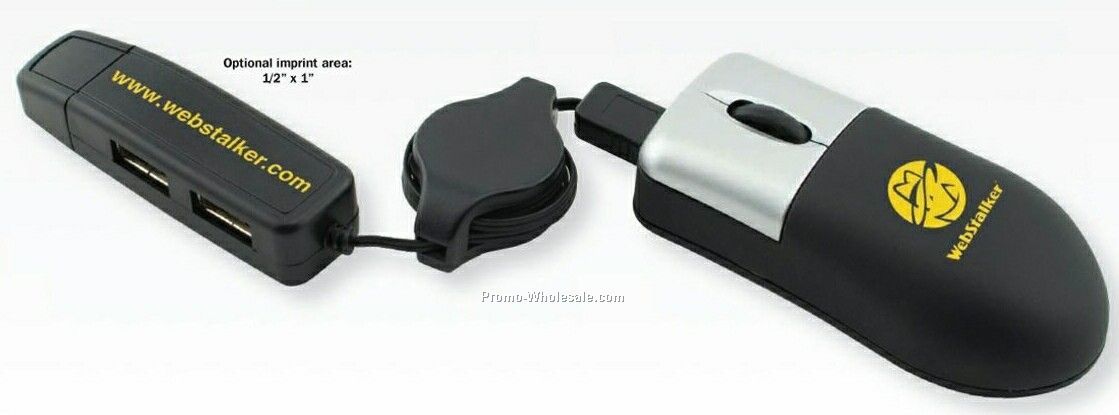 Compact Mini Mouse W/ 2 Port USB Hub
