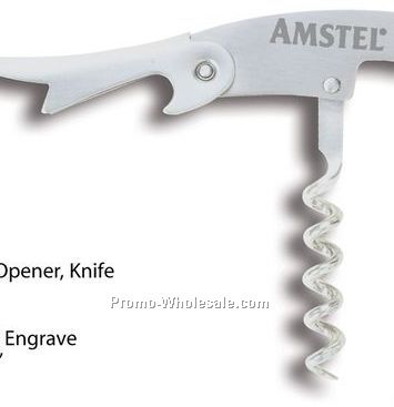 Curved Bottle Opener W/ Corkscrew & Knife