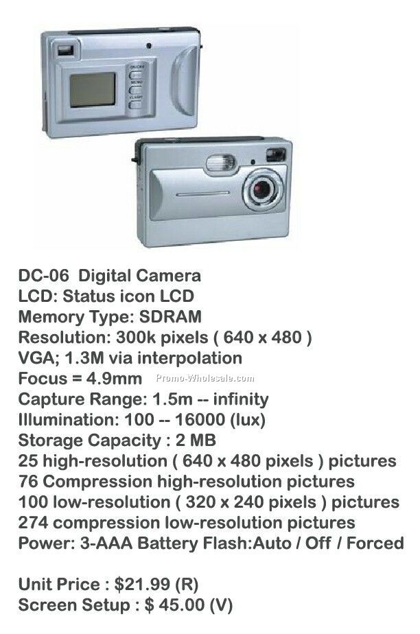 Digital Camera, Video Camera, Web Cam, Stores Photos, 2mb Memory