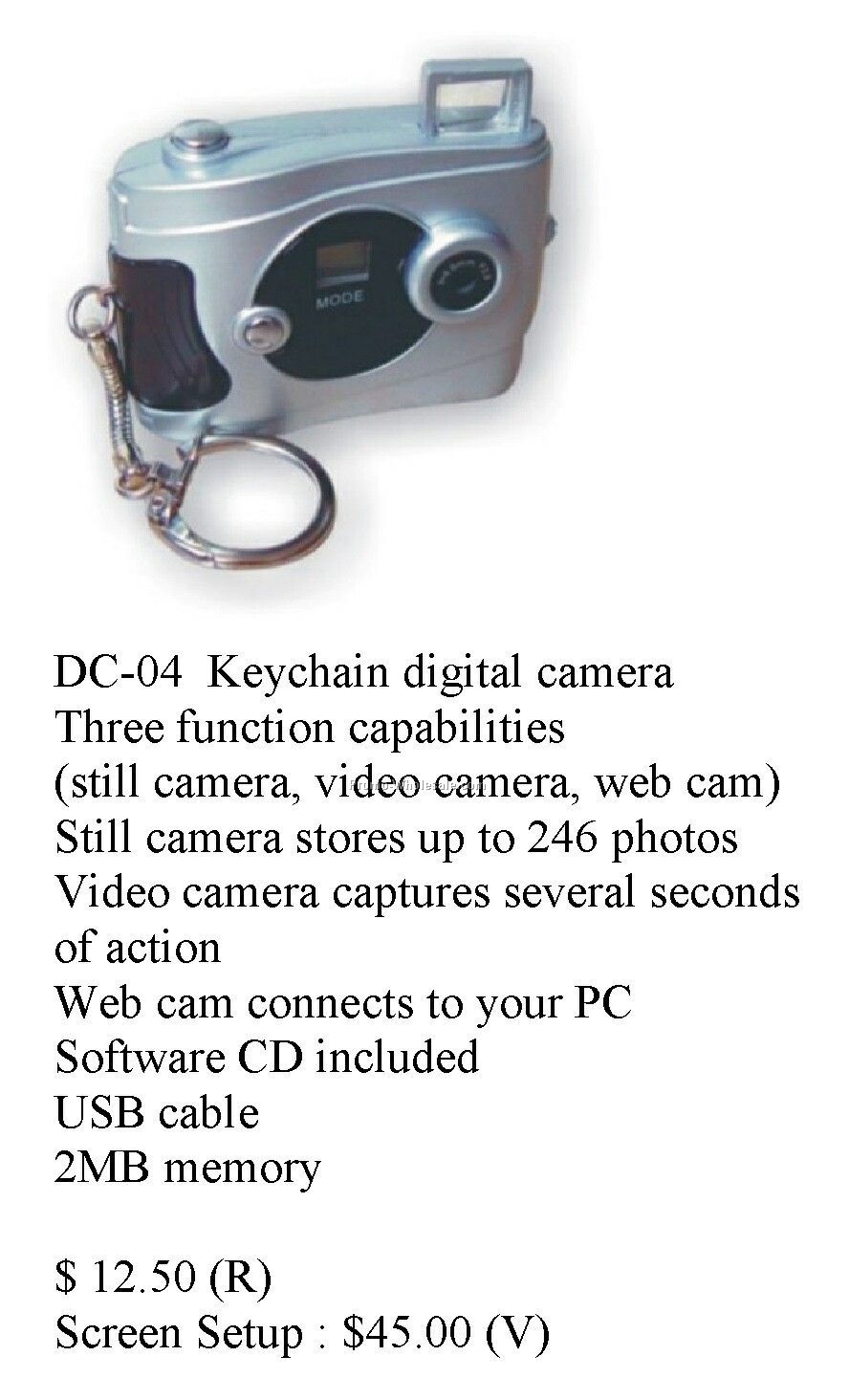 Digital Camera, Video Camera, Web Cam, Stores Photos, 2mb Memory