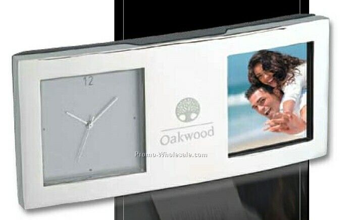 Essentials Janelas Silver Desk Clock & Photo Frame 4-1/2"x1-3/4"