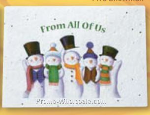 Floral Seed Paper Holiday Card With Stock Message - Five Snowmen