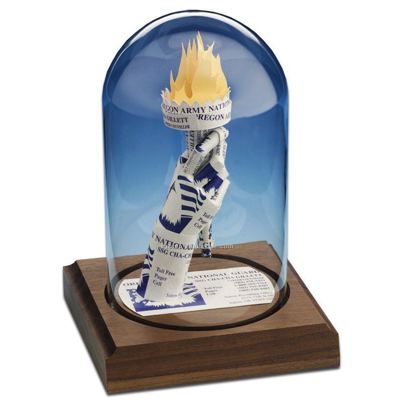 Glass Dome Business Card Sculpture - Liberty Torch