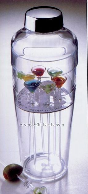 Jubilee Acrylic 20 Oz. Cocktail Shaker With 6 Colorful Martini Picks Set