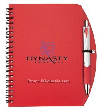 Korinna Silver Barrel Pen Combo W/ Double Spiral Bound Curved Notebook