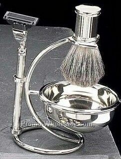 Mach 3 Razor, Badger Brush & Soap Dish On Stand In Black Gold Plated
