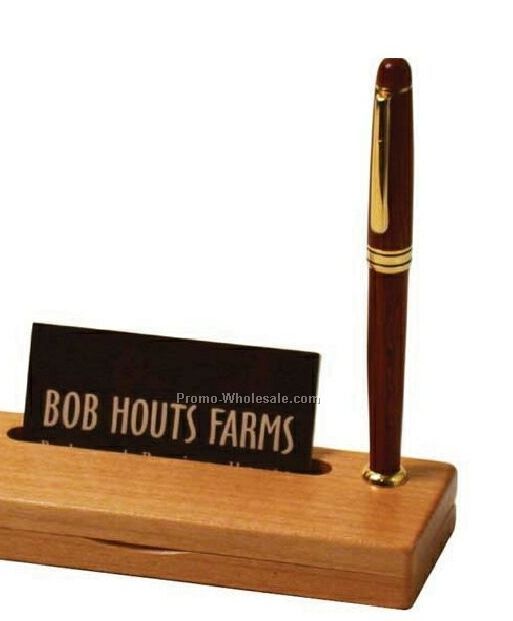 Maple Wood Pen Box With Business Card Stand / Pen Stand