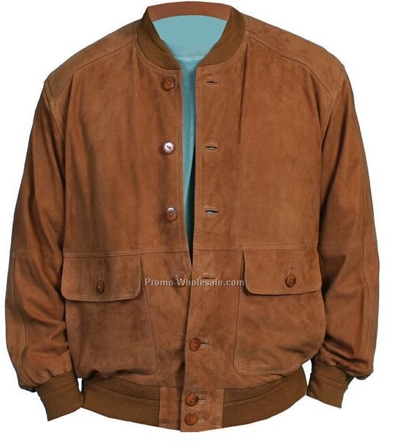 Men's Lamb Suede Leather Knit Trim Blouson Jacket - Cognac (S-2xl)