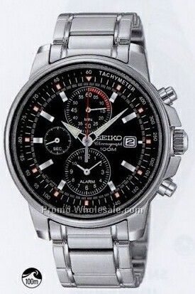 Men's Seiko Alarm Chronograph Watch /Black Face/ Silver