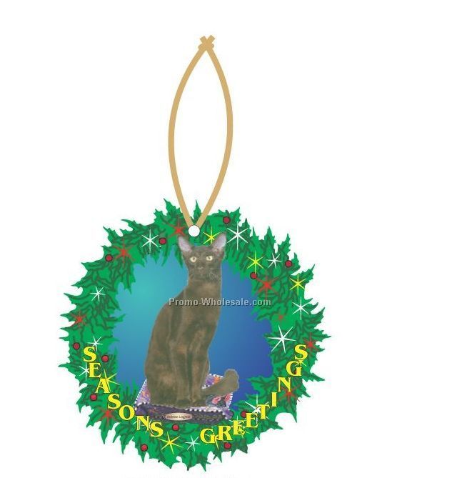 Oriental Longhair Cat Executive Wreath Ornament W/ Mirror Back (6 Sq. Inch)