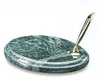Oval Green Marble Single Pen Holder Set