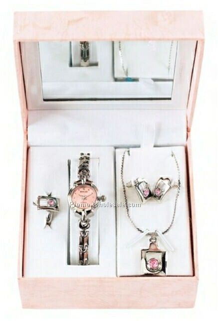 Pink Watch And Jewelry Set