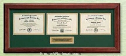 Rosewood Certificate Frame For 3 Certificates (10-3/8"x24-3/8")