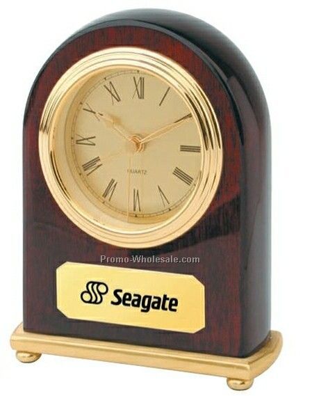Rosewood Dome Alarm Clock With Gold Trim