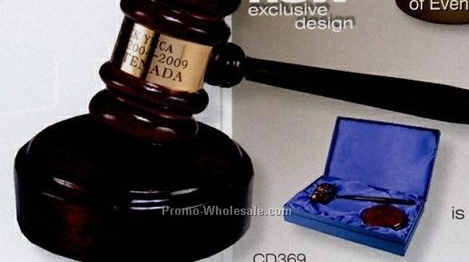 Rosewood Gavel & Sounding Block Gift Set W/ Engraved Band - 10-1/2"