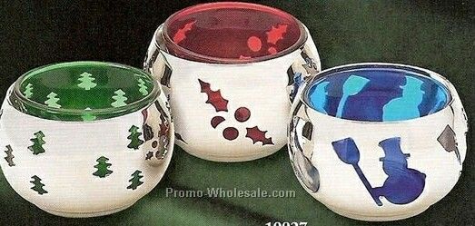 Round Holiday Tea Lights W/ Holly, Snowman & Holiday Tree 3 Set