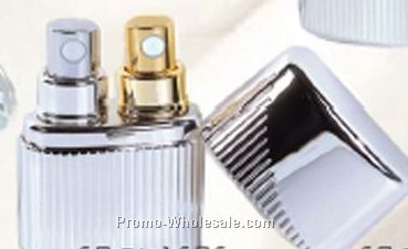 Silver Metal Ribbed Double Perfume Atomizer With Pouch