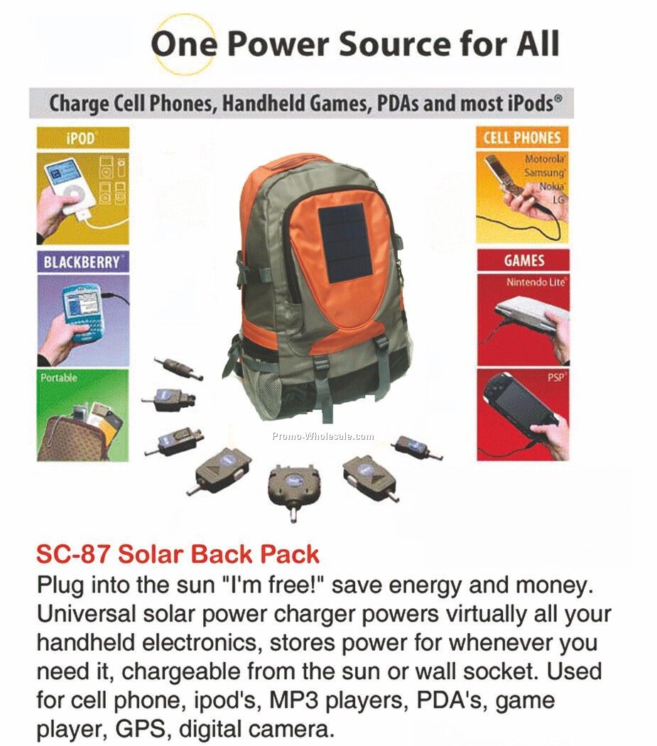 Solar Backpack, Powers Cell Phones, Mp3 Players