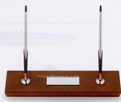 Solid American Cherry Desk Set W/ Chrome Ballpoint Pen & 1/2" Mm Pencil