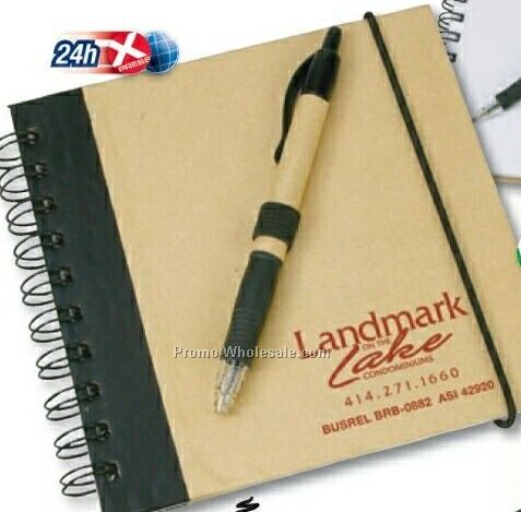 Spiral Bound Journal Book & Pen Set (6-1/4"x6"x1")