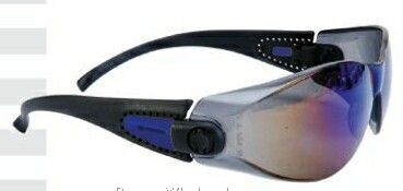 Sporty Single Lens Safety Glasses W/Blue Mirror Lens & Black Frame