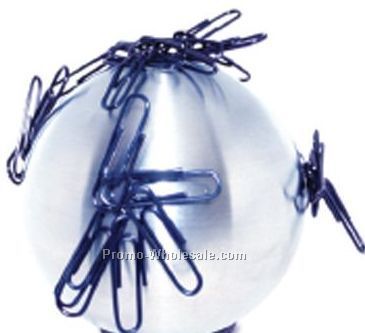 Stainless Steel Ball Paper Weight & Paper Clip Holder With Clips