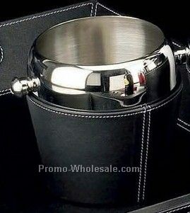 Stainless Steel Ice Bucket With Black Leather Cover