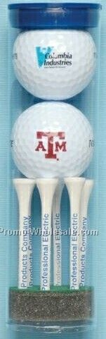 Titleist Golf Ball Tube W/ 2 Balls And 6 2-3/4" Tees