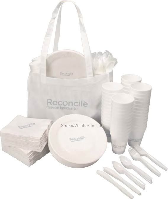 Tote Bag Ensemble (50 Napkins/ 25 Plates/ 50 Cups/ 25 3-piece Utensil)