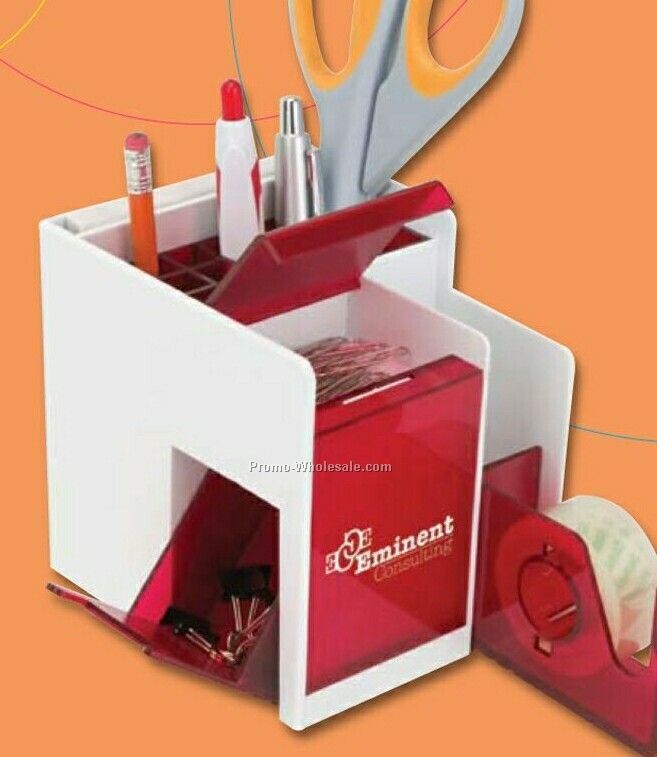 Valumark Red Desk Set 3-7/8"x4-5/16"x4-1/2"