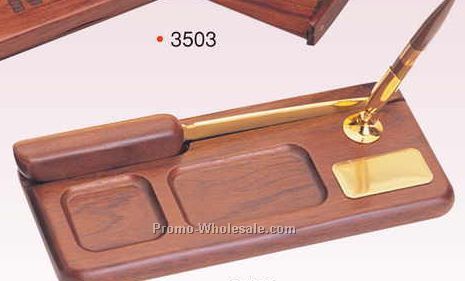 Wood Tray Pen Holder W/ Letter Opener & Pen (Engraved)