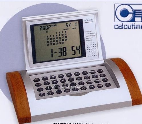 Wood World Time Calculator Alarm Clock W/ Currency Converter