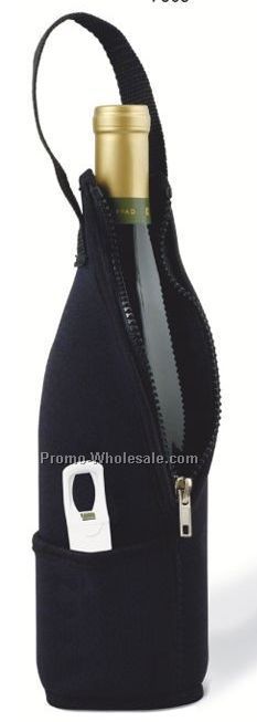 Zip-n-go Black Neoprene Wine Bag With Plastic Traveler's Corkscrew